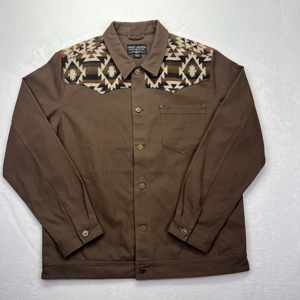 Cody James Canvas Shirt Jacket Mens XL Brown Southwestern Aztec Western Yoke